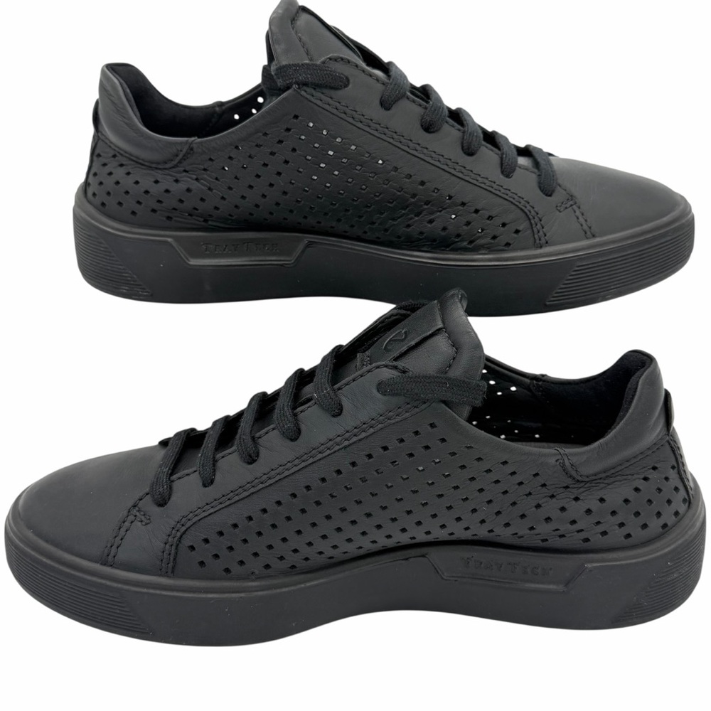 Ecco Street Tray Leather Perforated Black Sneakers - Picture 9 of 16